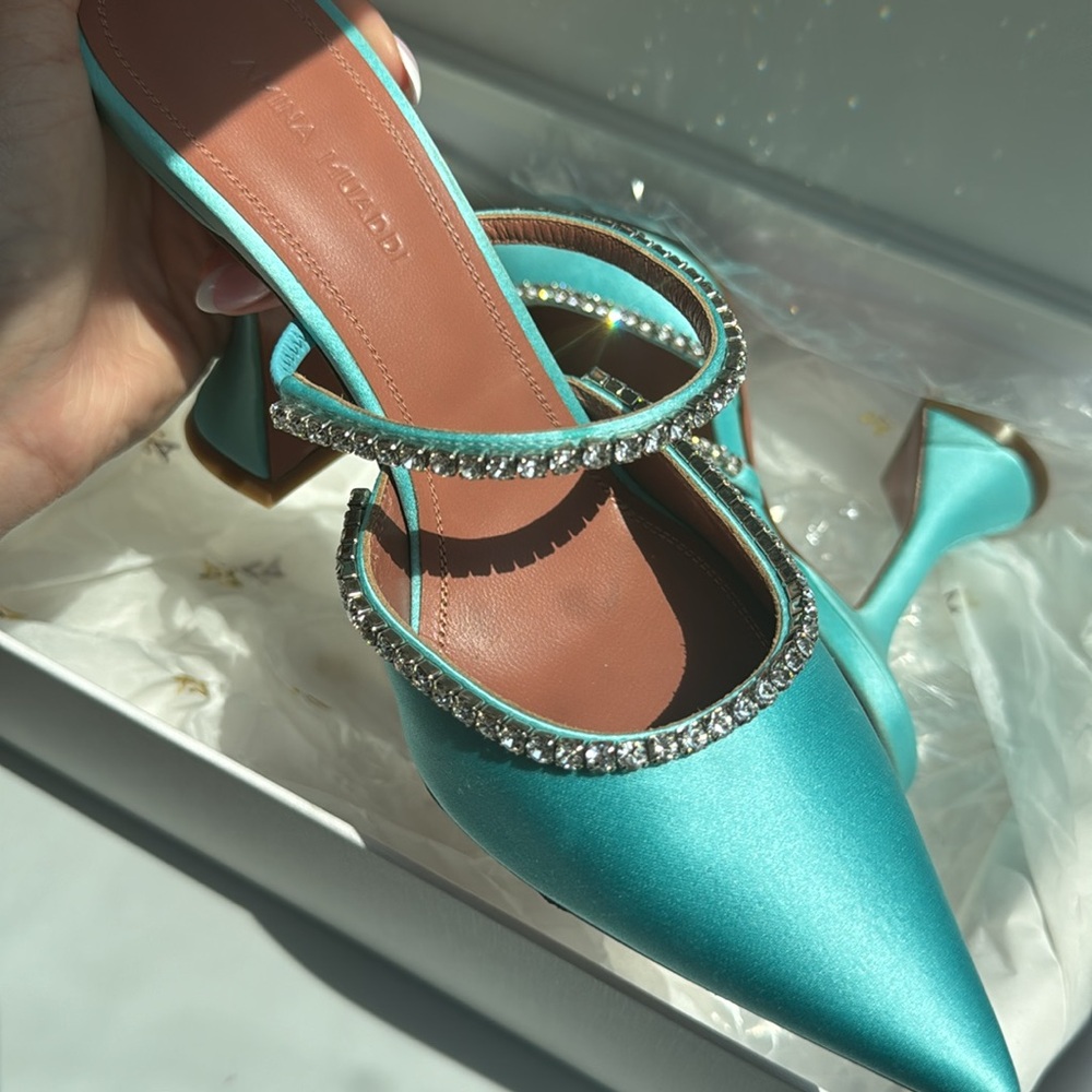 Amina Muaddi Gilda Mule Satin turquoise size 36 - Picture 4 of 5
